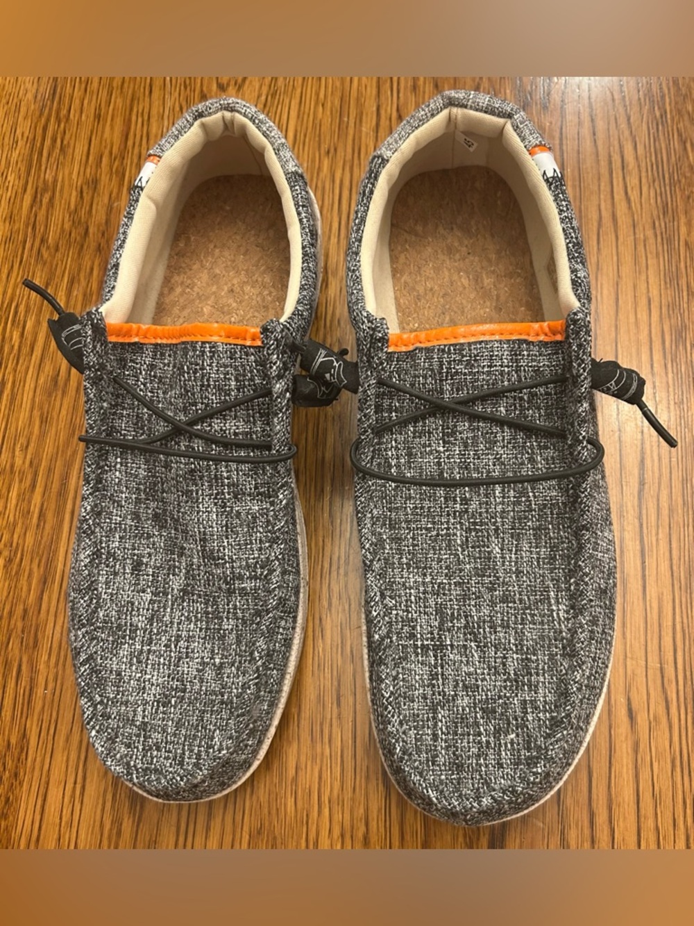 Men's Casual Gray Knit Slip-On Sneakers with Orange Trim